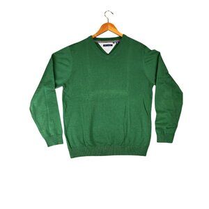 Report Collection Mens L Sweater Green V Neck Pullover 100% Cotton Golf Classic